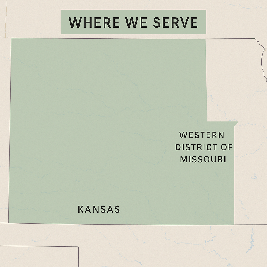 map of service areas for walden legal solutions all of kansas and MO western district